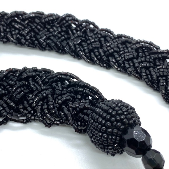 Black Seed Bead Bohemian Wide Braided Collar Necklace - Picture 5 of 8